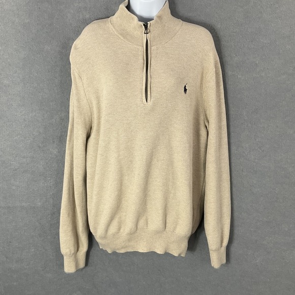 Ralph Lauren Other - Polo Ralph Lauren Sweater Mens XL Beign 100% Cotton Knit Mock Neck Zip Pullover